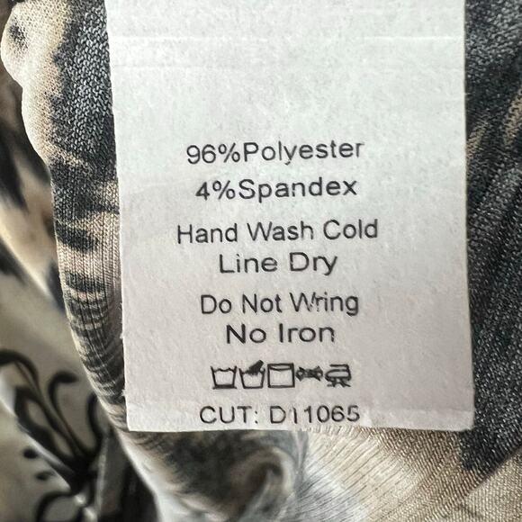 Parker Mini Dress XS Black Gray Tan Gold Abstract Stretch Bell Sleeve Boho Chic - Picture 13 of 14